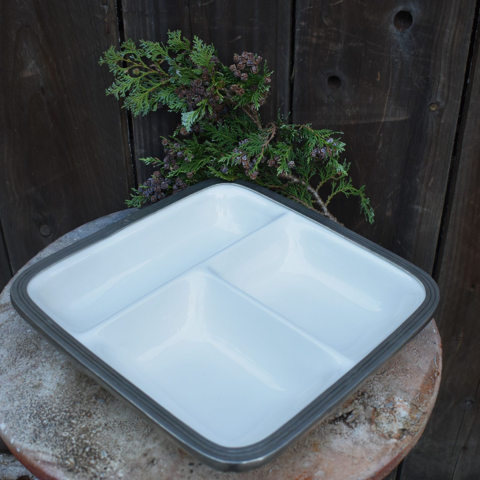 photo furniture Vintage Mcm Arte Italica Marinoni Pewter Ceramic Compartment Serving Dish Italy