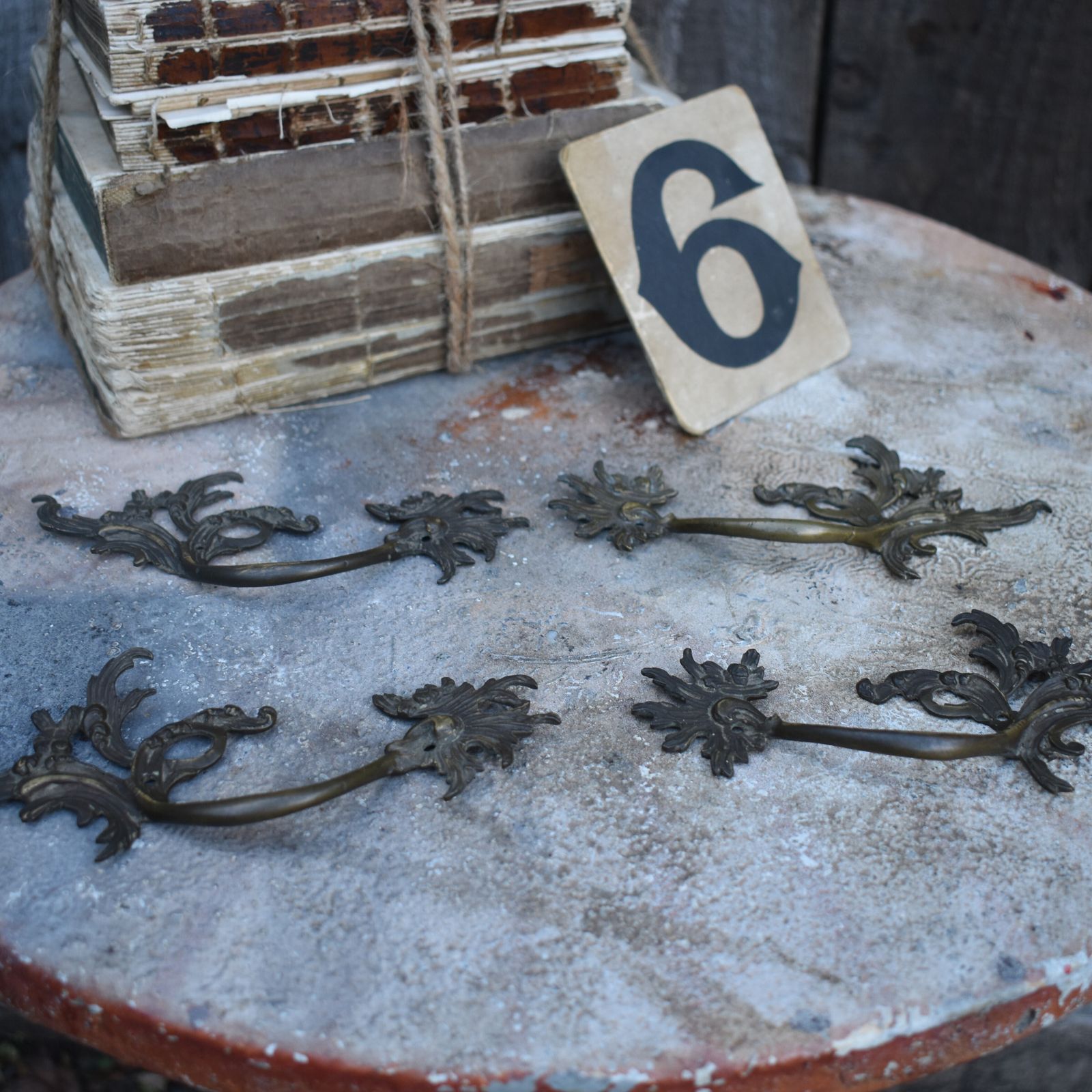 Furniture Antique Victorian Salvaged Brass Cabinet Chest Of Drawers Handles Set Of Four photo