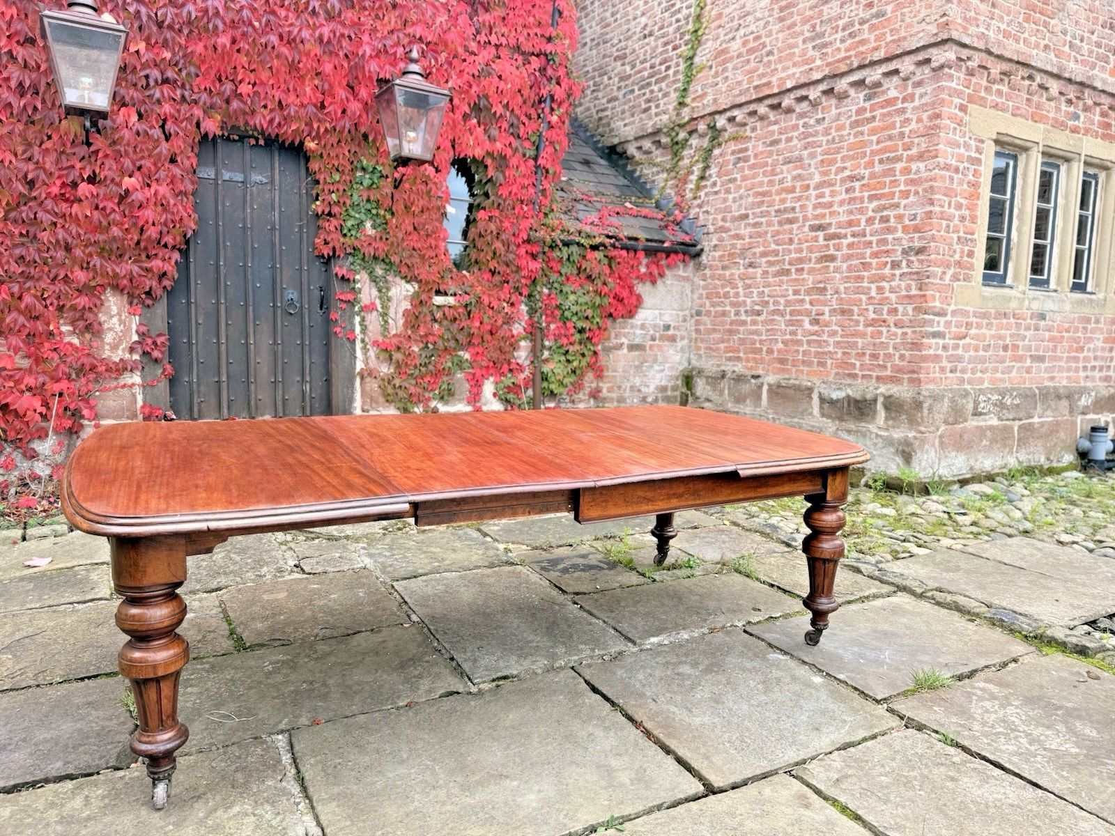 Original English Rustic Antique Mahogany Wind Out Dining Table C1850 Seats 12