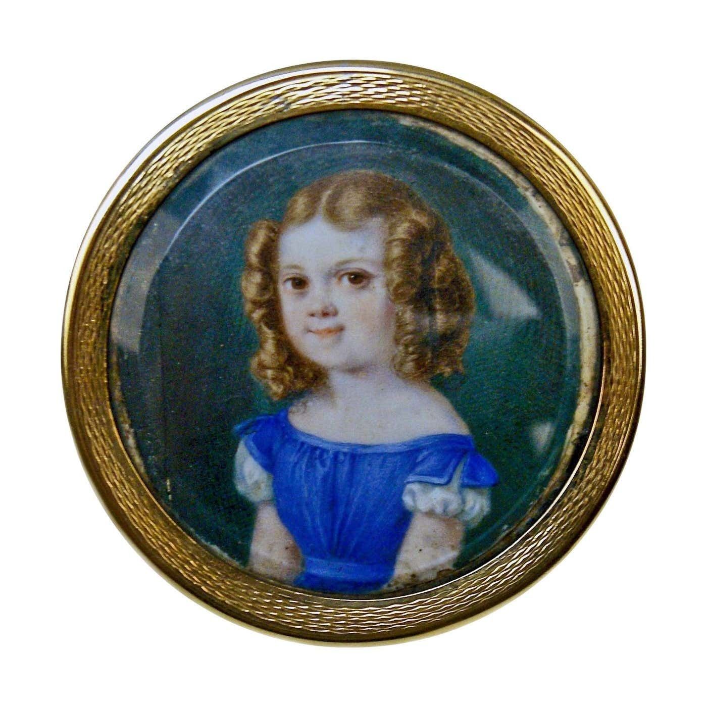 Golden 750 Biedermeier Box Painting Portrait Of Little Girl Vienna Made 1828