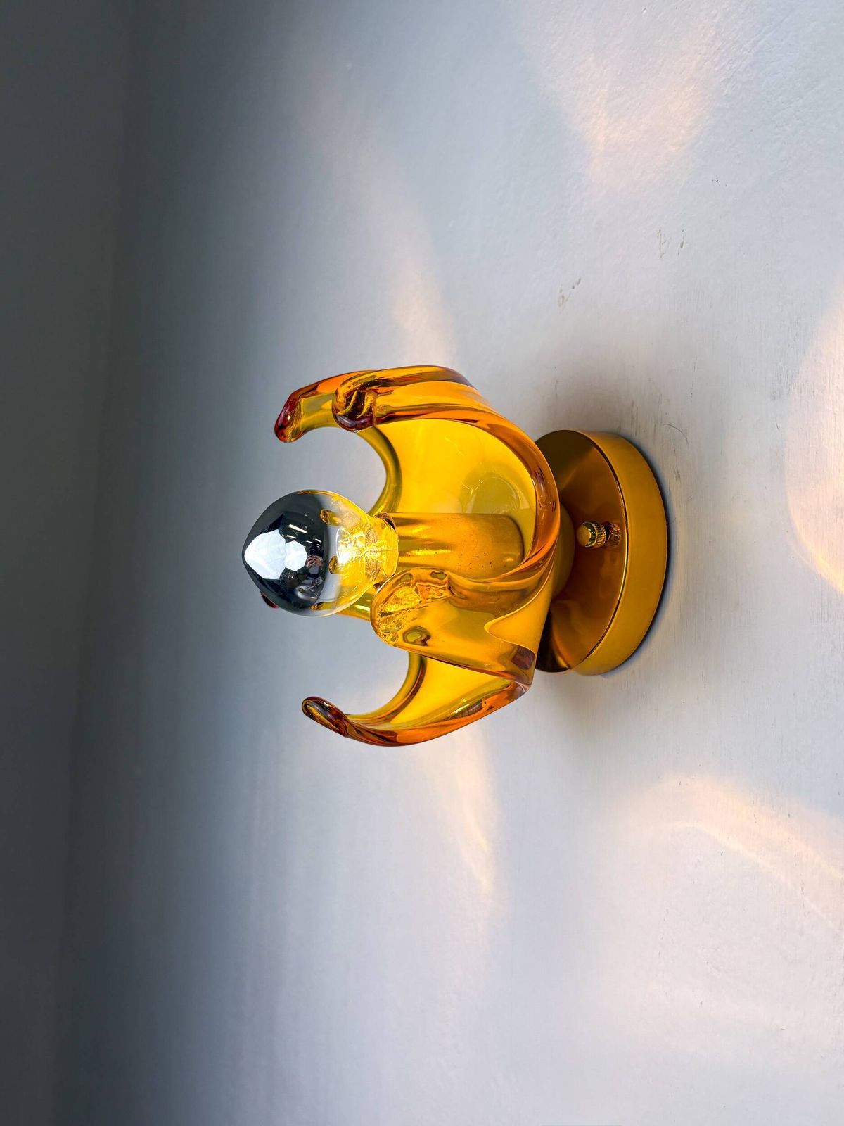 Pair Of Carlo Nason Wall Lights For Mazzega Murano, Orange Murano Blown Gla photo for sale