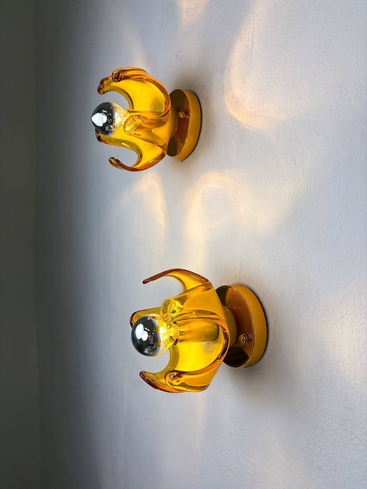 Pair Of Carlo Nason Wall Lights For Mazzega Murano, Orange Murano Blown Gla photo buy