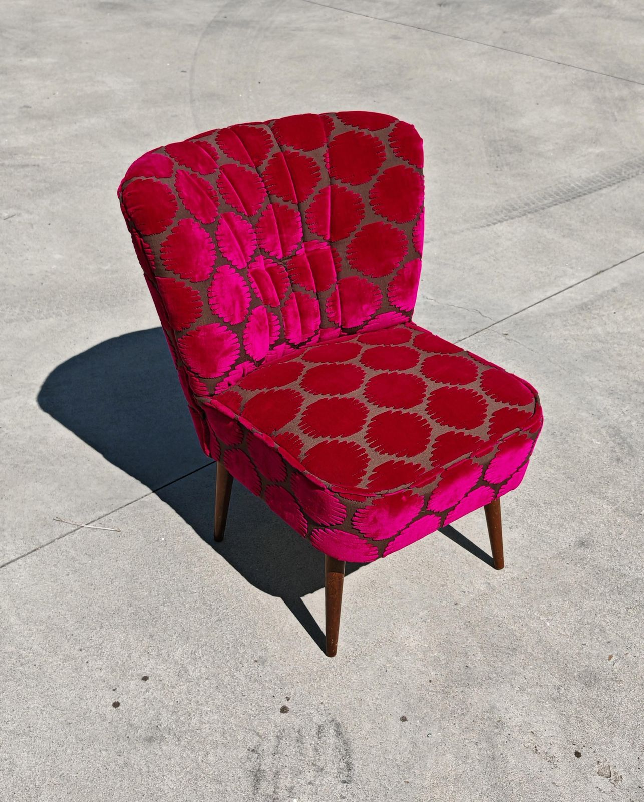 Mid Century Modern Shellback Cocktail Chairs Reupholstered In Polka Dot Plush photo 2200.0