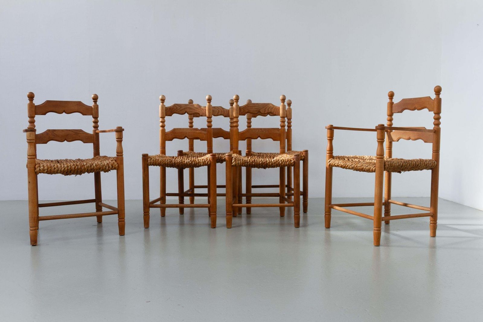 Danish Oak And Seagrass Chairs By Hans Dau, Set Of 6. 1960s. photo vintage