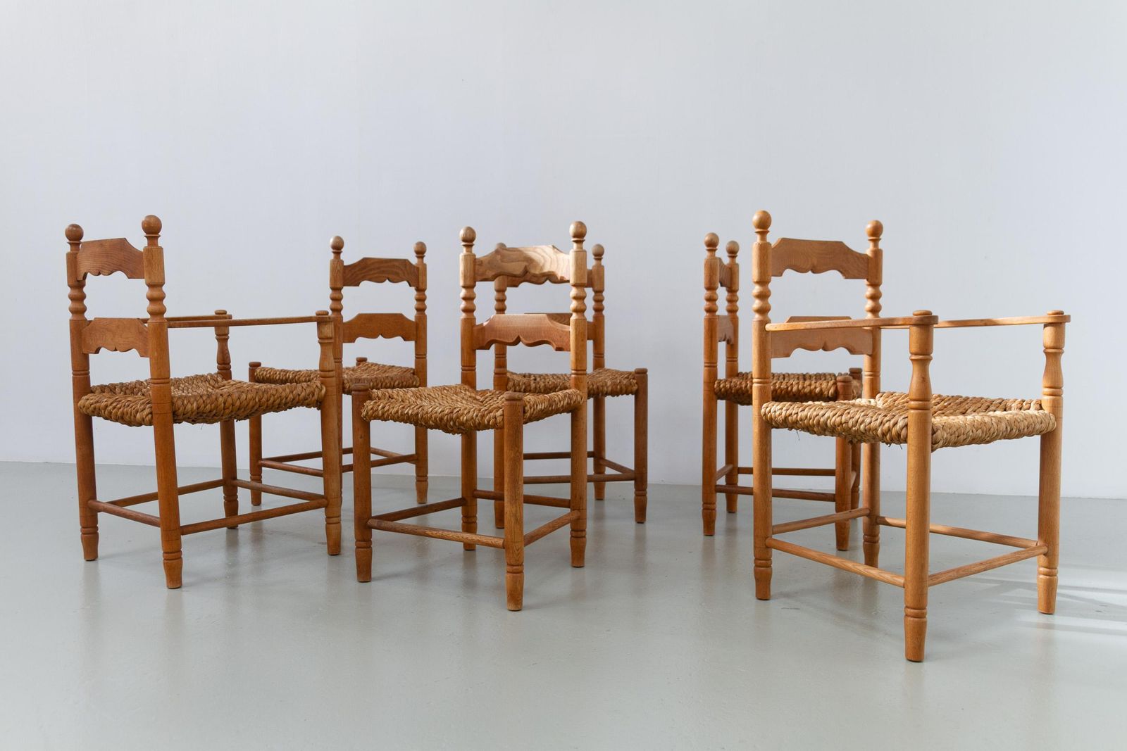 photo vintage Danish Oak And Seagrass Chairs By Hans Dau, Set Of 6. 1960s.