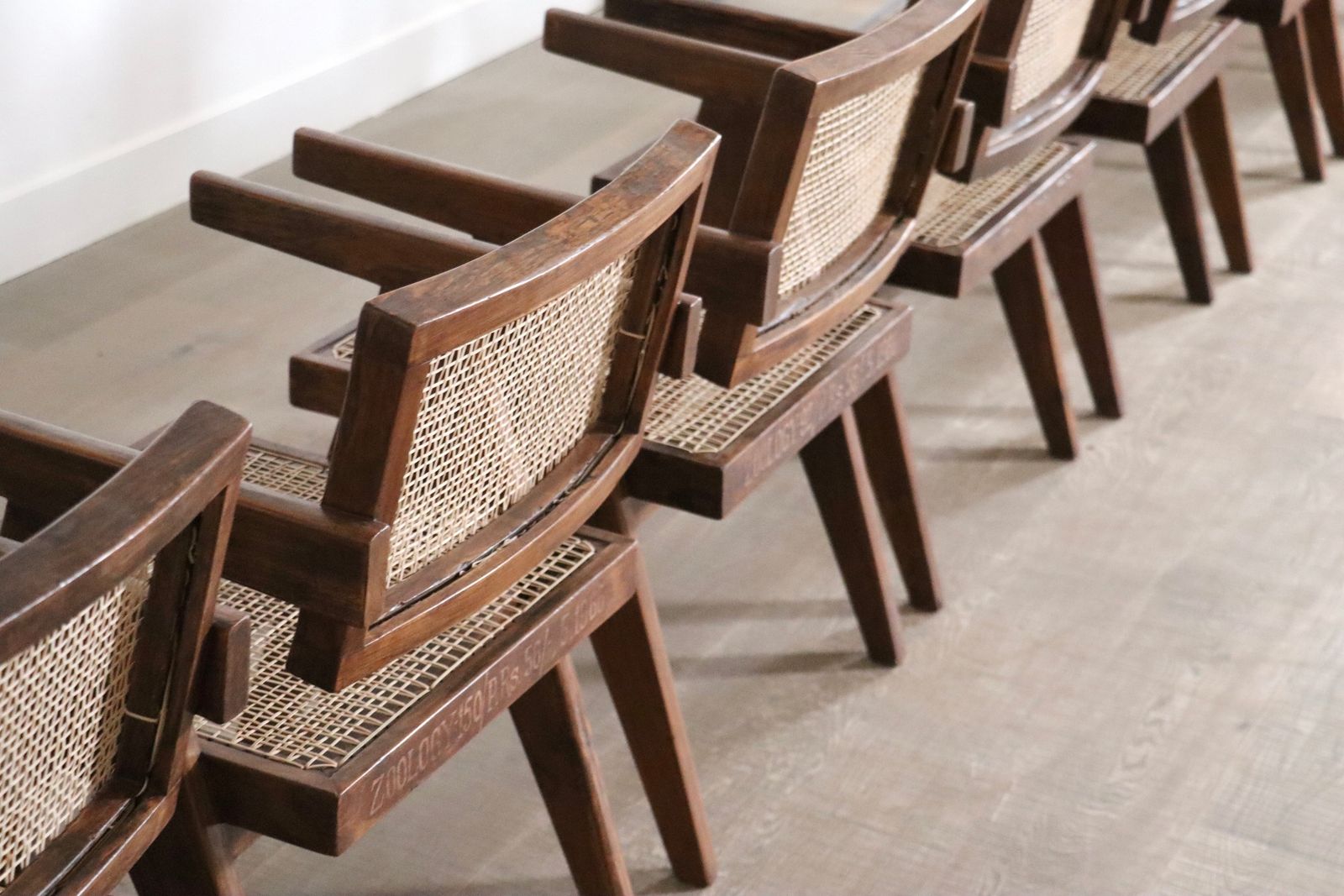 28000.0 Set Of 8 Pierre Jeanneret Office Cane Chairs, India 1950s photo