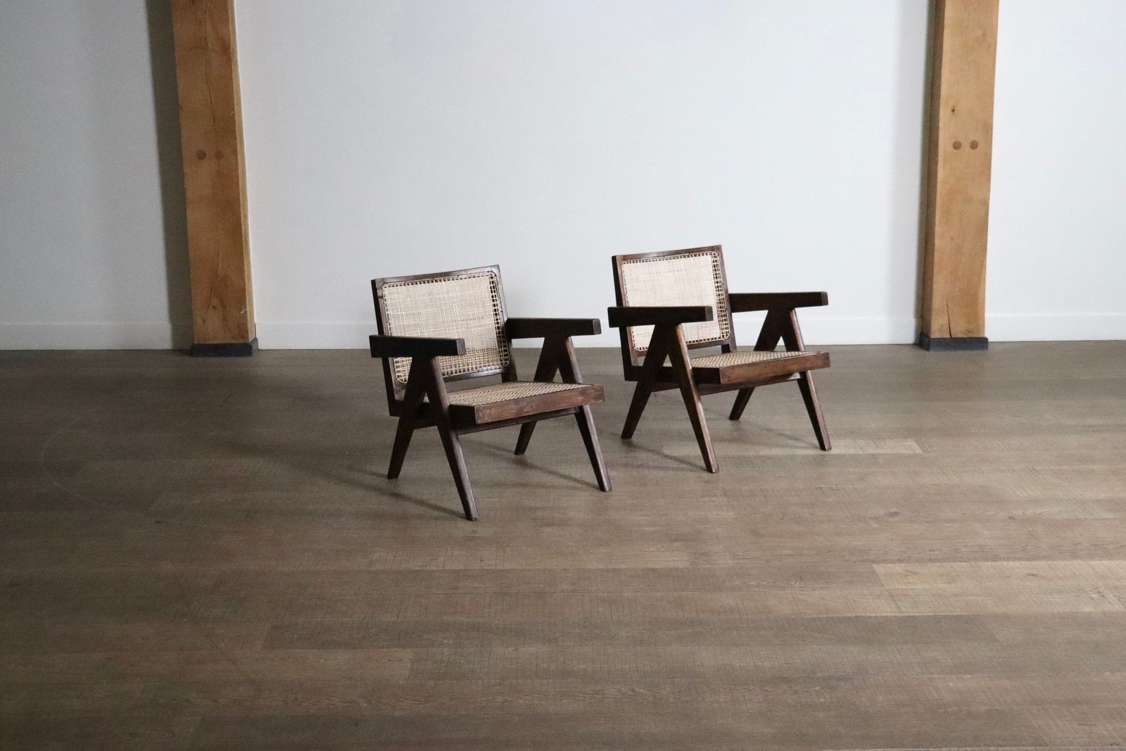Pierre Jeanneret Lounge Chairs Pj Si 29 A In Teak And Cane, 1950s photo buy