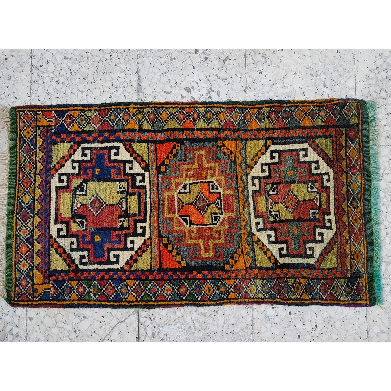 Distressed Turkish Yastik Petite Rug Hand Knotted Faded Mat 1'10" X 3'3" photo 245.0