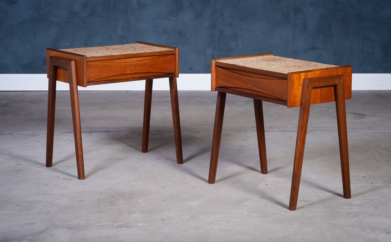 Danish Teak Bedside Tables With Cork Top By ølholm Møbelfabrik, 1960s, Set Of 2