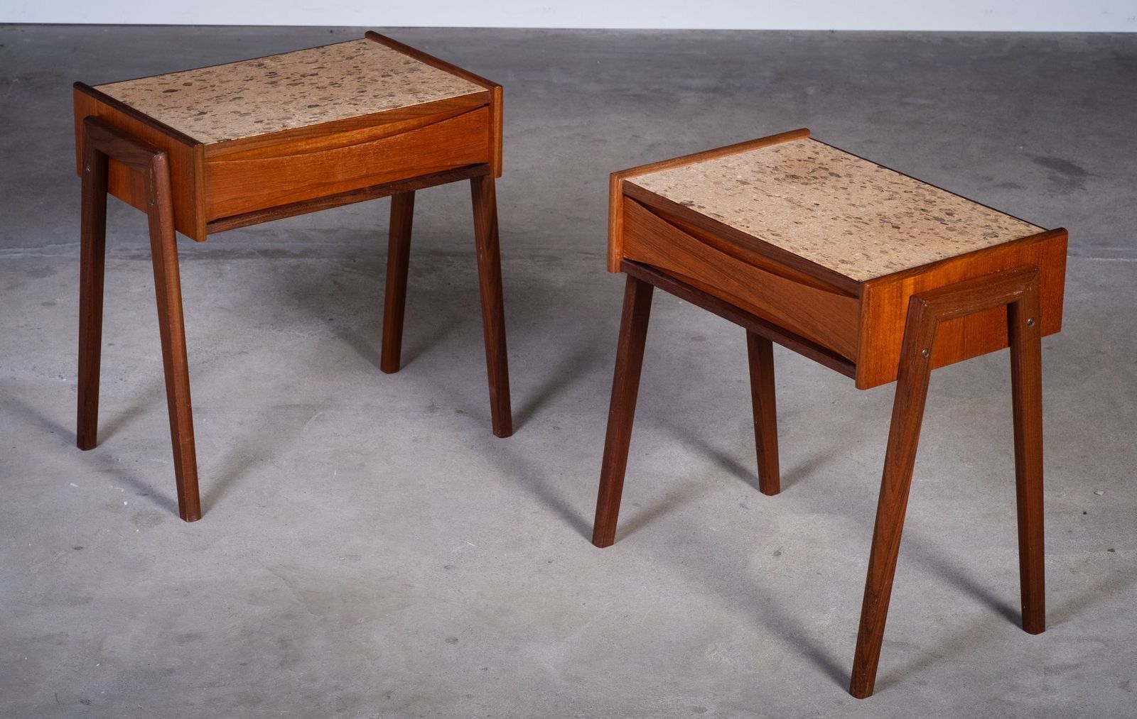 Danish Teak Bedside Tables With Cork Top By ølholm Møbelfabrik, 1960s, Set Of 2 photo for sale