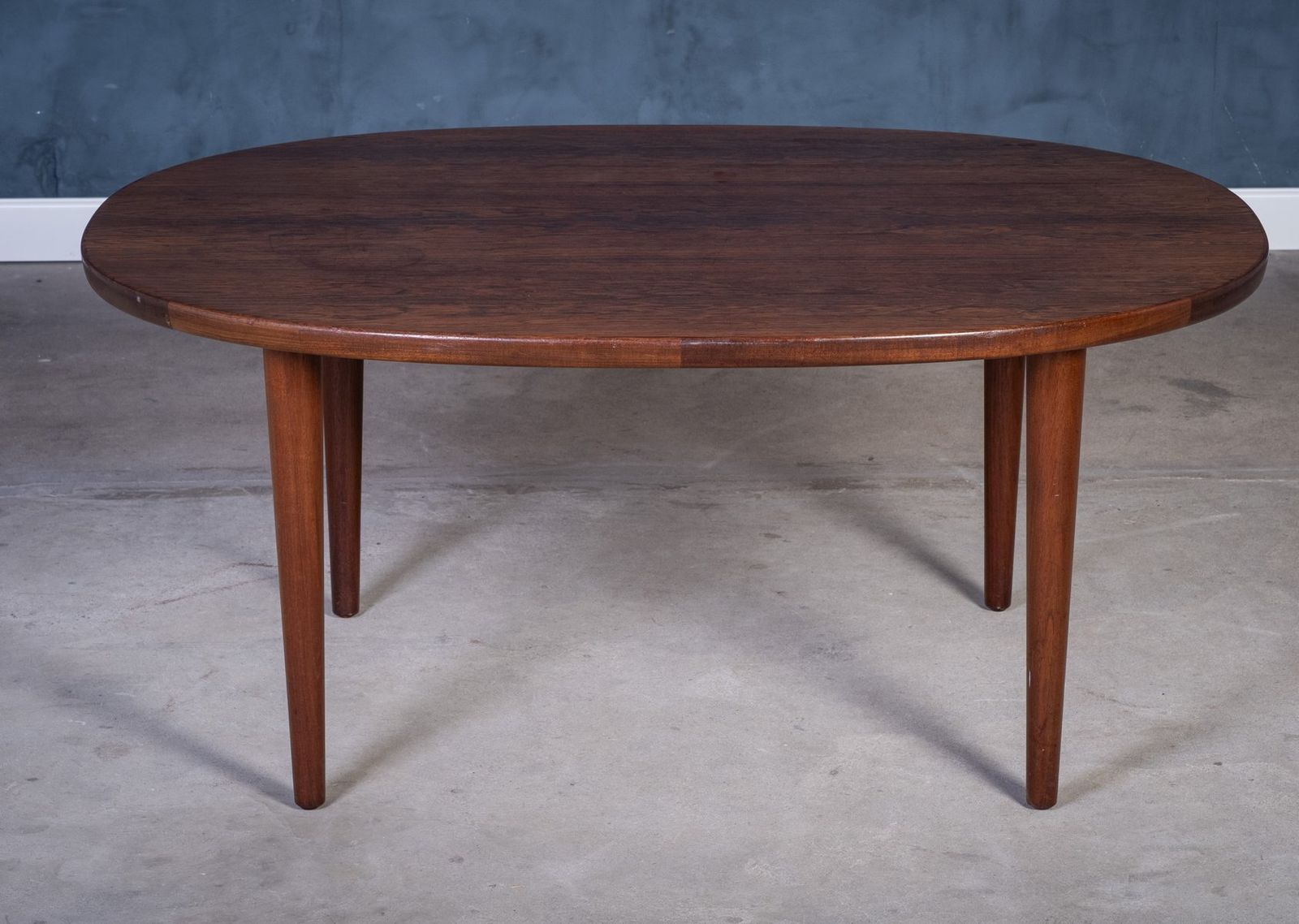 Oval Rosewood Coffee Table Attributed To Aksel Kjersgaard, Odense Møbelfabrik, 1960s photo for sale