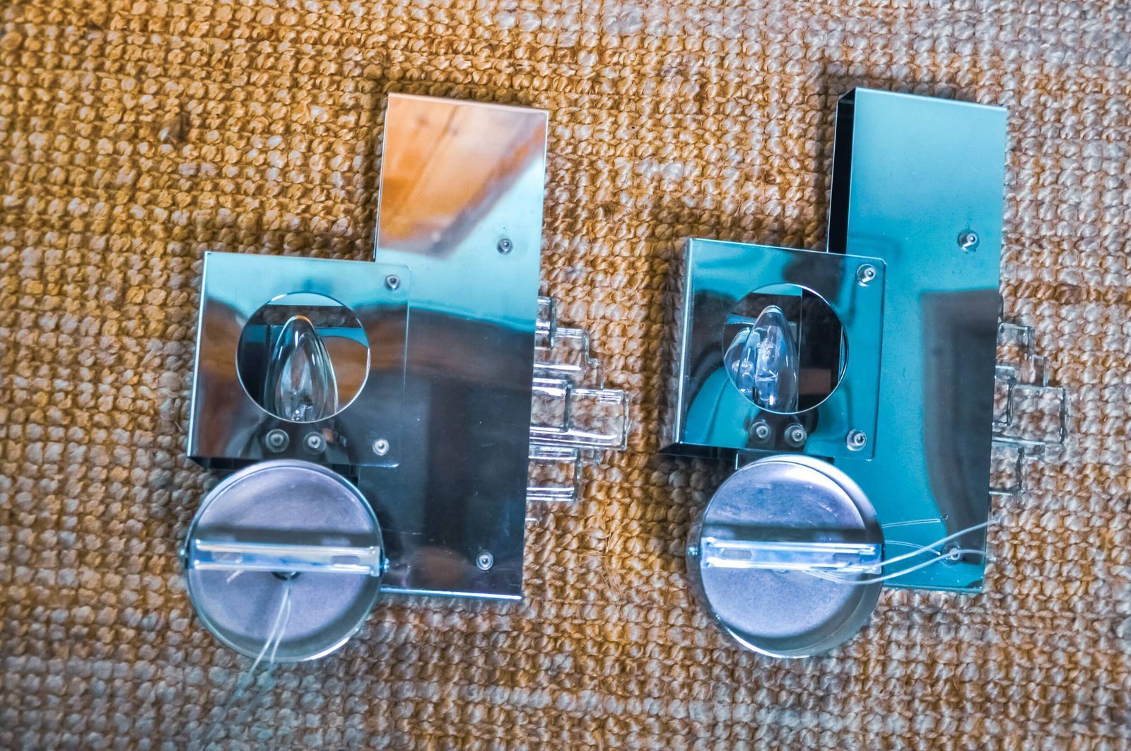 Pair Of Wall Lights From Sciolari, Chrome Plated Metal And Murano Glass, Italy, 1970 photo vintage