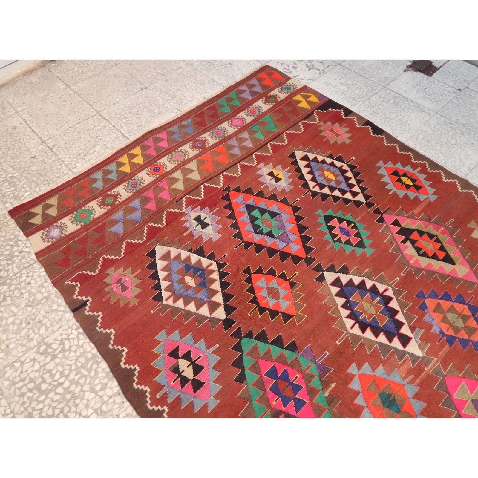 Vintage Turkish Kilim Area Rug 4'12" X 7'7" photo furniture