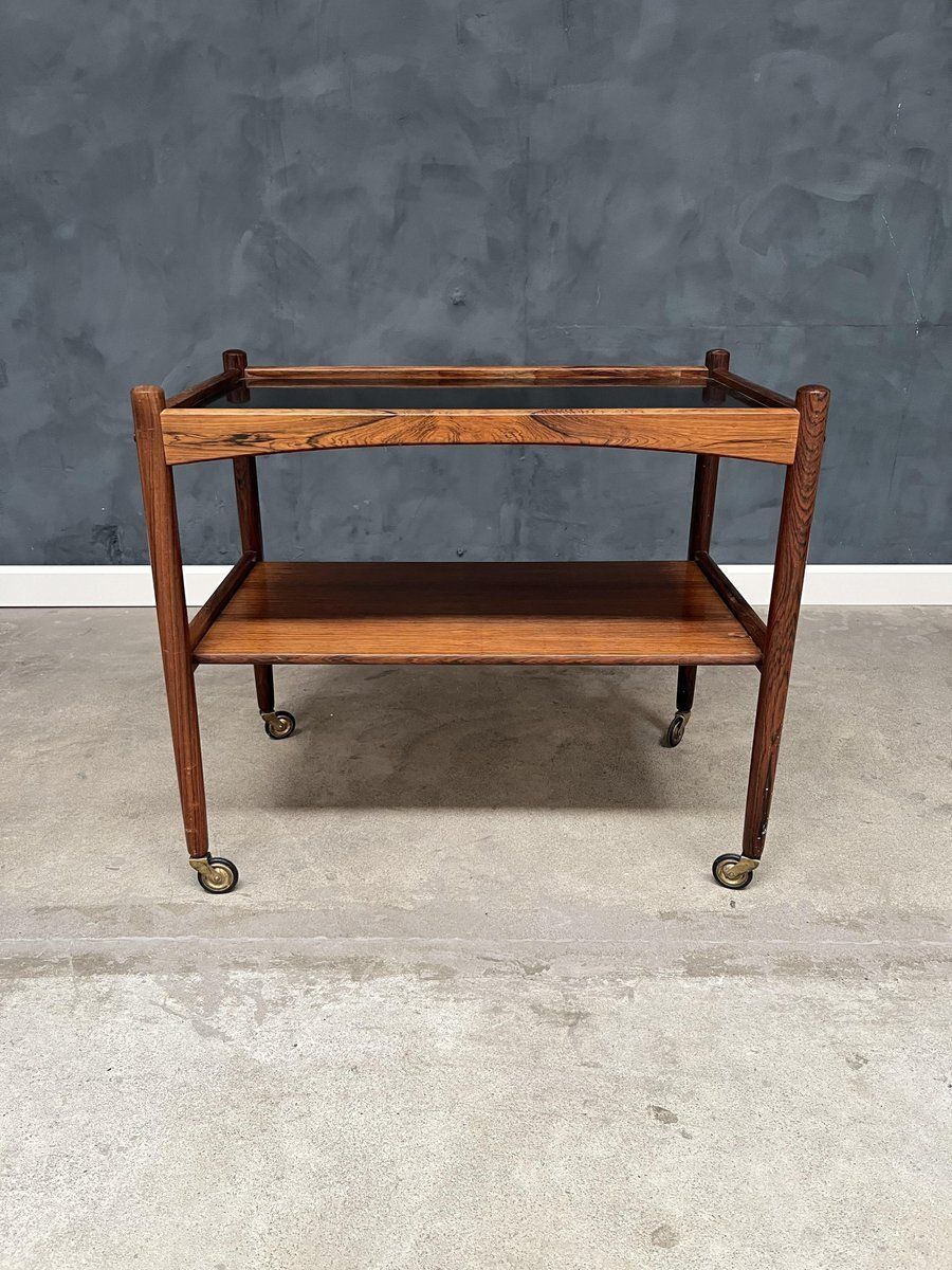 Rosewood Rolling Cart With Black Formica Top, 1960s photo 817.0