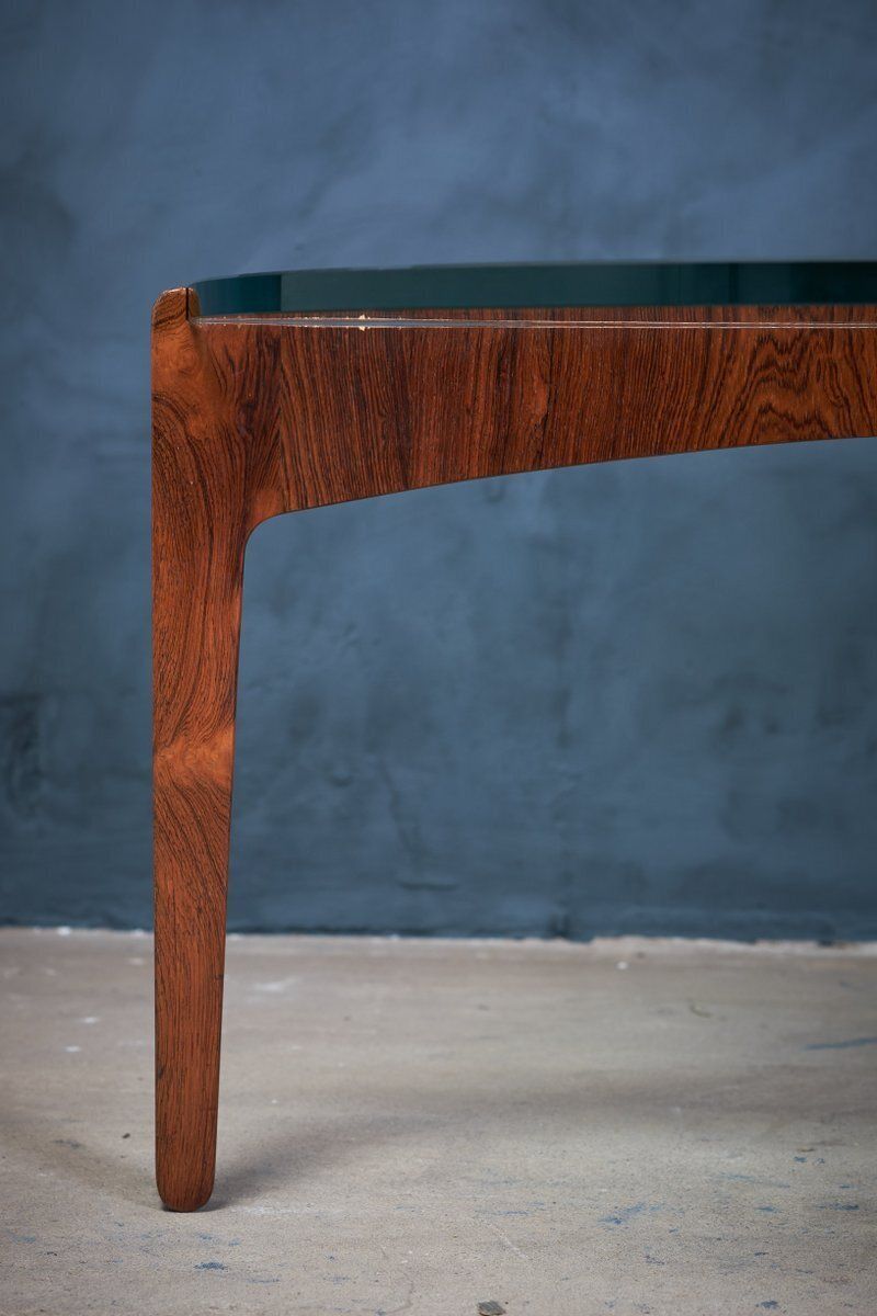 Round Rosewood Coffee Table With Glass Top By Sven Ellekaer For Christian Linneberg, 1960s photo vintage