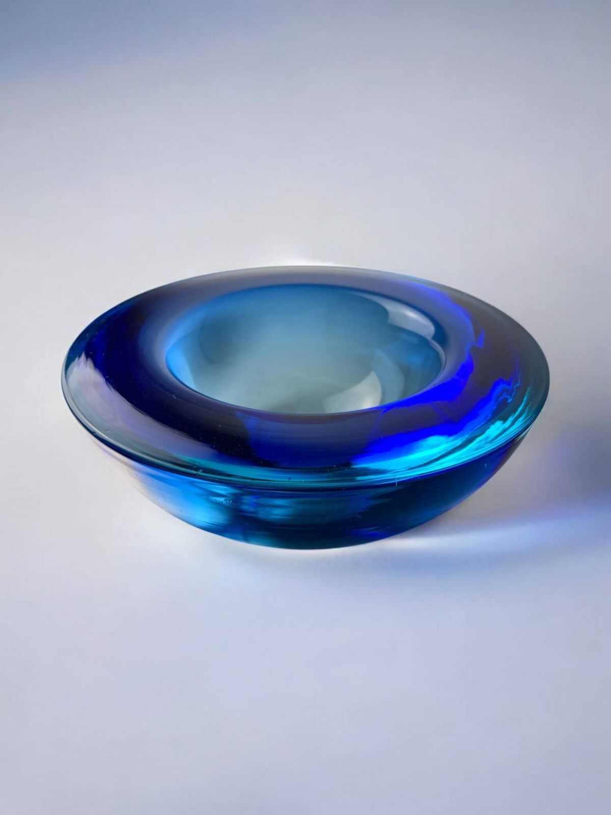 Circular Blue Murano Glass Tray By Flavio Poli photo for sale