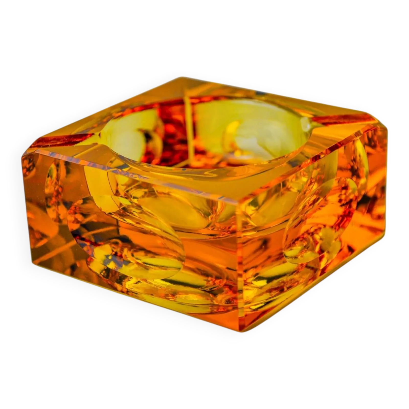 Orange Ice Cube Ashtray By Antonio Imperatore, Murano Glass, Italy, 1970