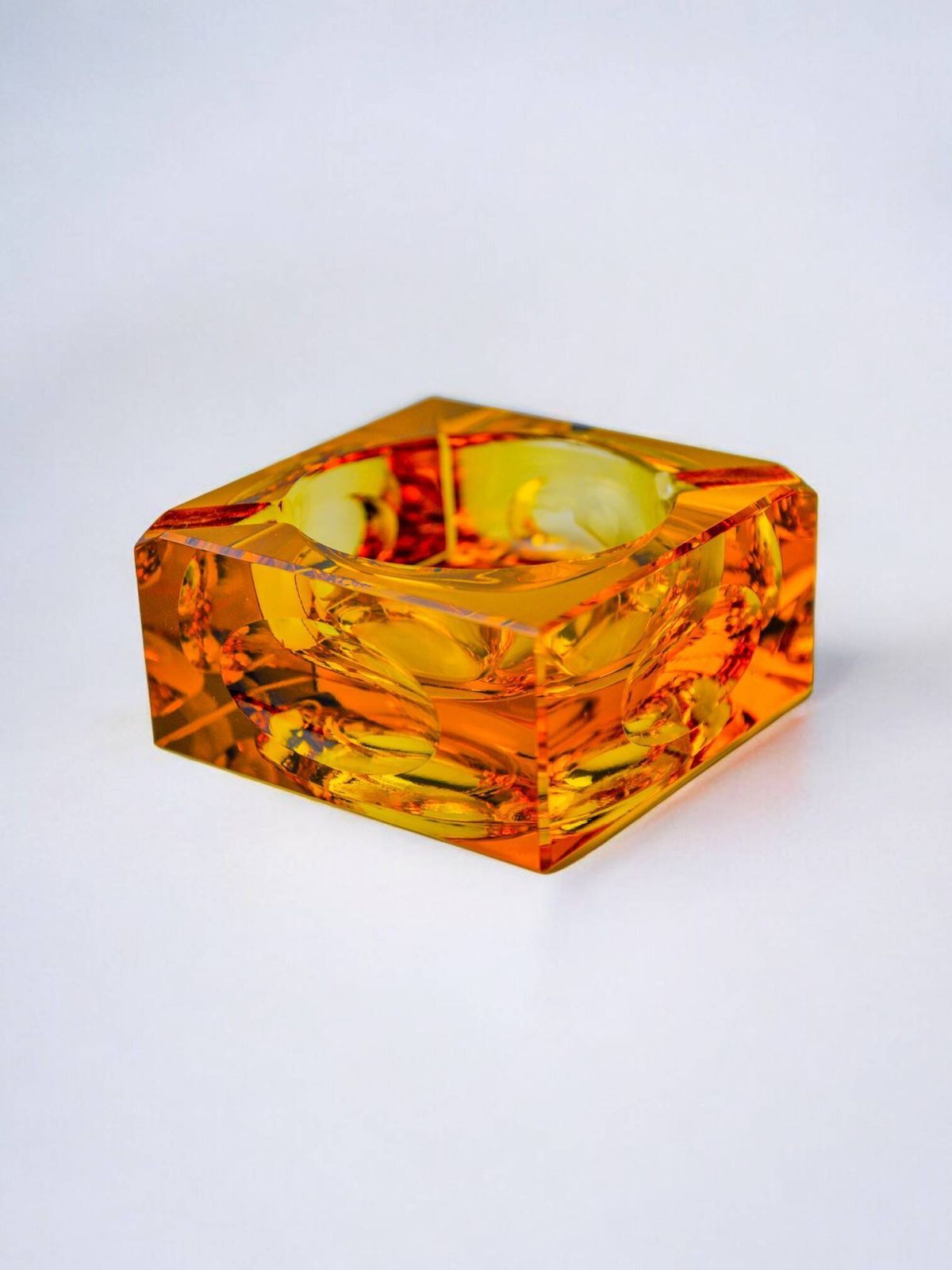 Orange Ice Cube Ashtray By Antonio Imperatore, Murano Glass, Italy, 1970 photo furniture