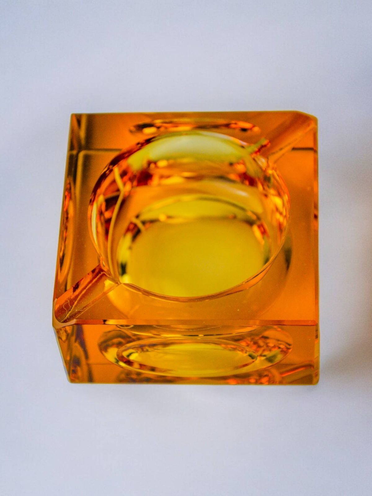 Orange Ice Cube Ashtray By Antonio Imperatore, Murano Glass, Italy, 1970 photo vinterior