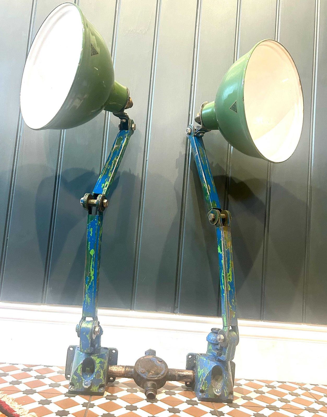 Green Twin Edl Industrial Desk Vintage Lamp Office Factory Retro Antique Light Lighting Factory Table Floor