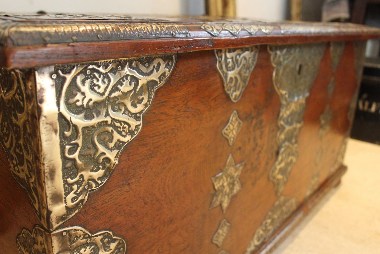 Chest Trunk Coffer Stunning Rare Zanzibar Teak And Brass C1850 photo Furniture