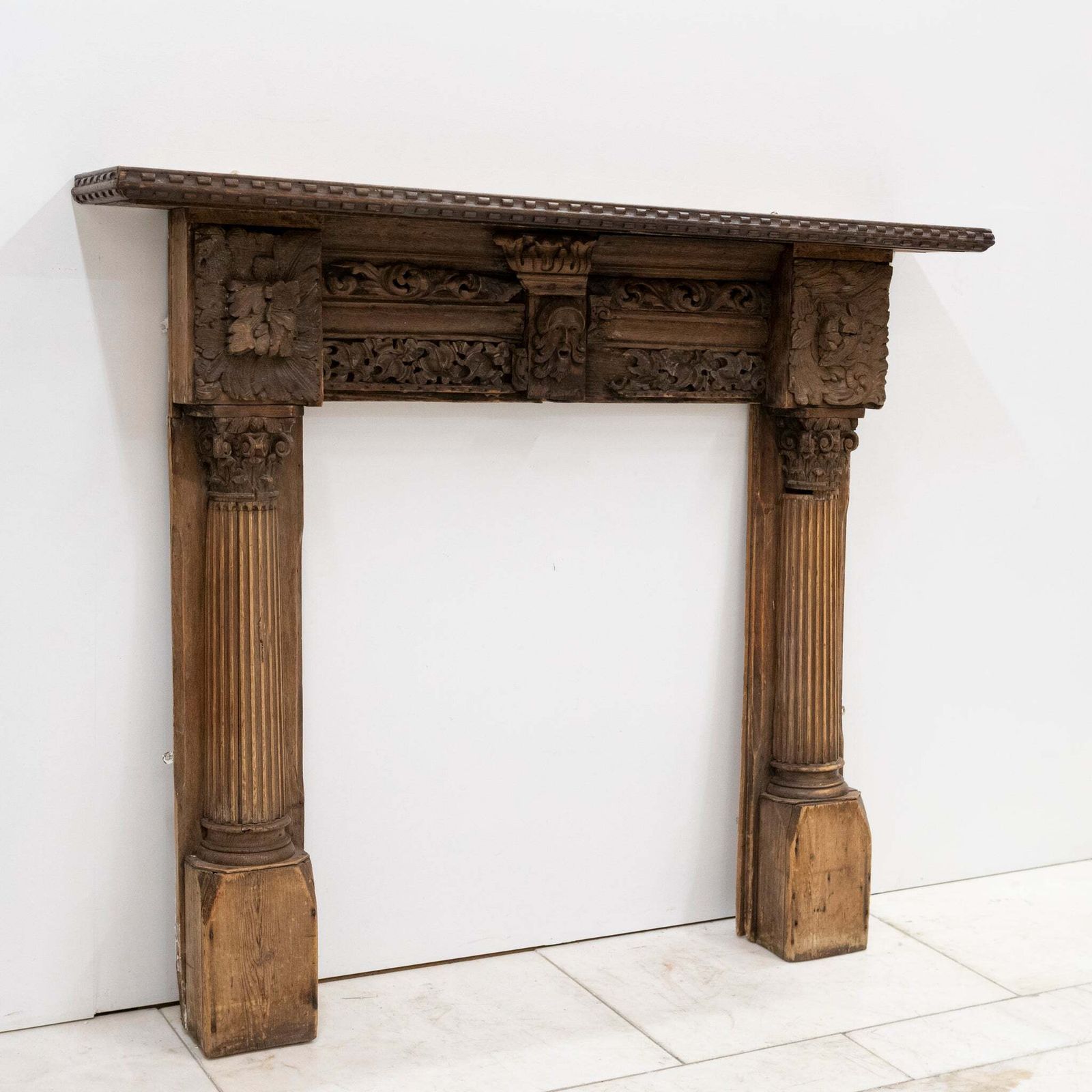 photo buy Antique Carved Oak & Pine Jacobean Style Fireplace Surround