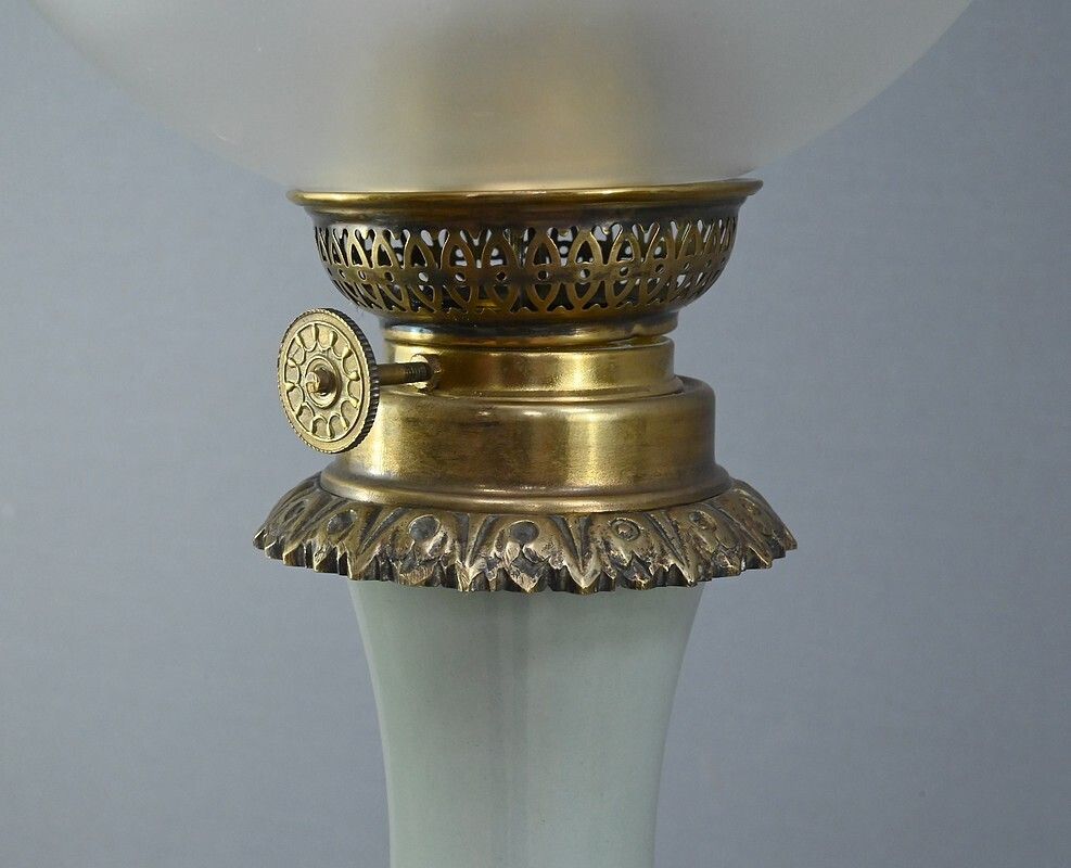 Pair Of Electrified Celadon Oil Lamps, Napoleon III Period – Part 2 Of The 19th Century photo vintage