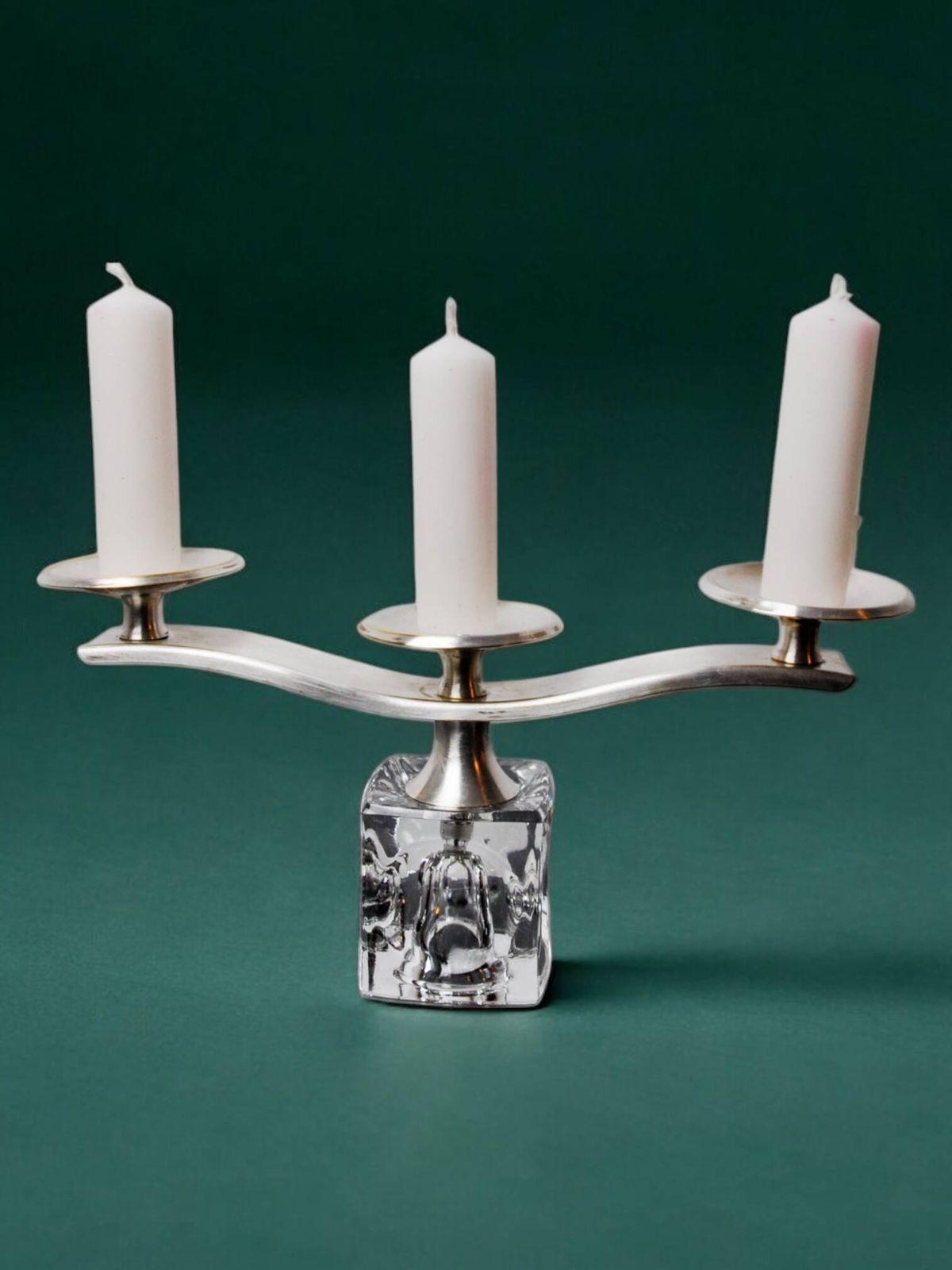 3 Light Ice Cube Candle Holder By Peill & Putzler In Glass And Silver Plated Metal, Germany 1970 photo furniture