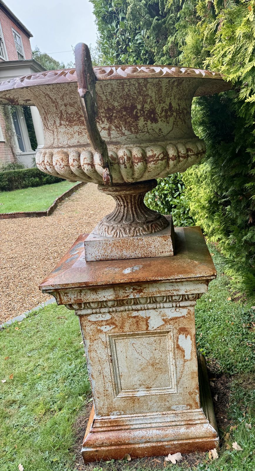 Pair Of Mega Size Cast Iron Urns H1.7m Antique Tazza Shallow Garden Urn, Very Rare photo for sale