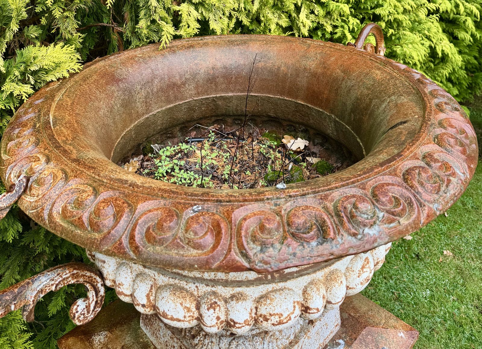 Pair Of Mega Size Cast Iron Urns H1.7m Antique Tazza Shallow Garden Urn, Very Rare photo vinterior