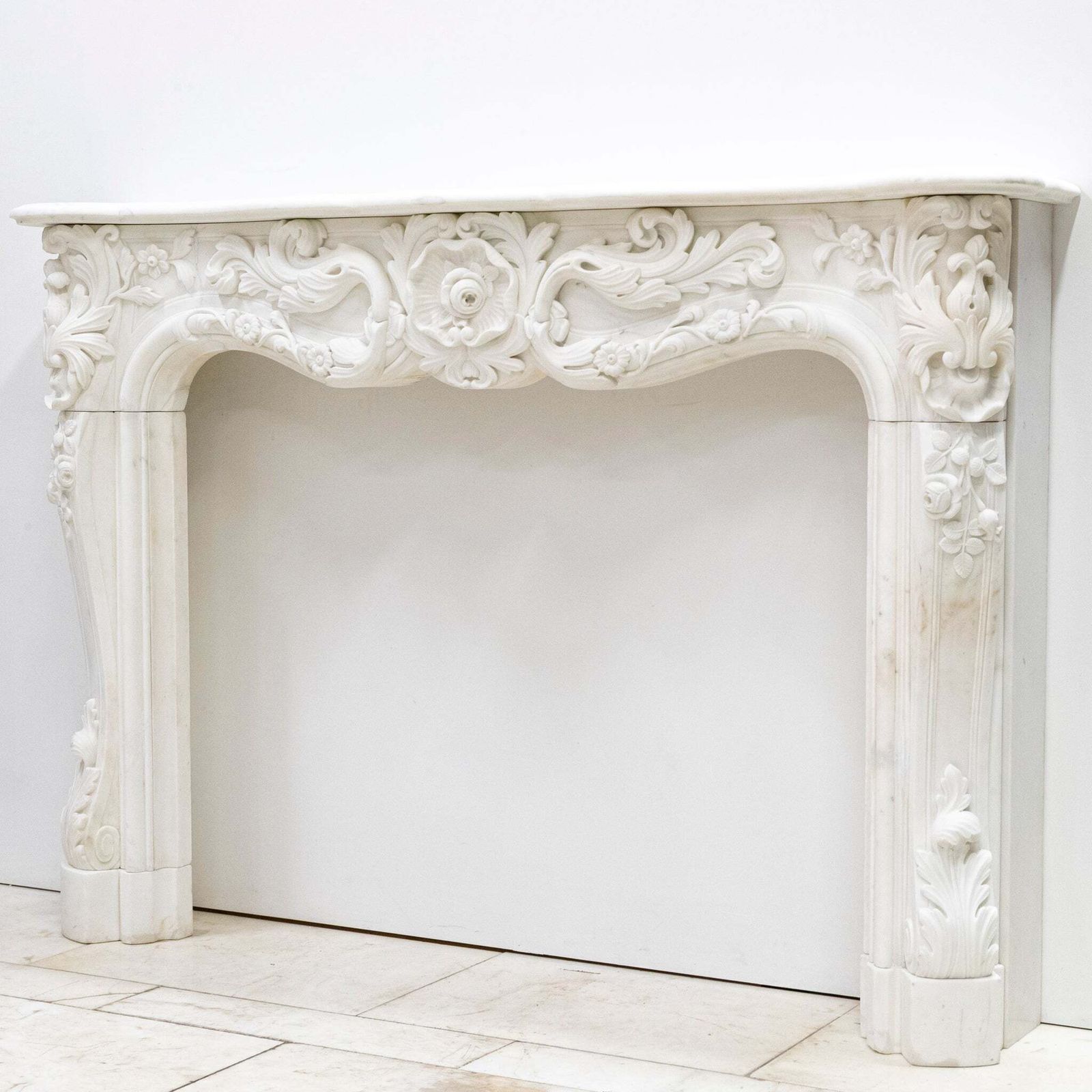 Ornate French Louis Style Statuary Marble Fireplace Surround photo for sale