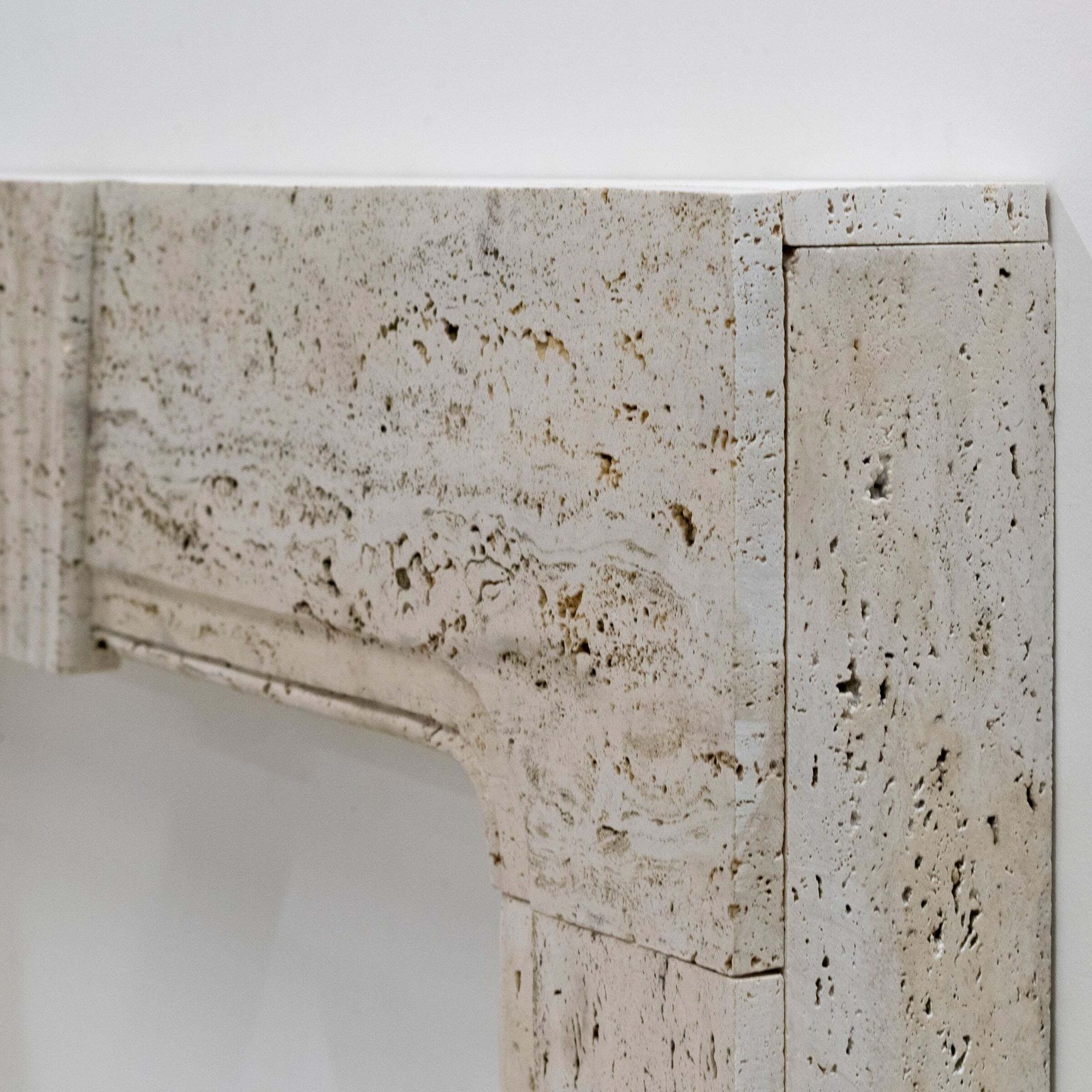 photo for sale Reclaimed Art Deco Travertine Marble Fireplace Surround