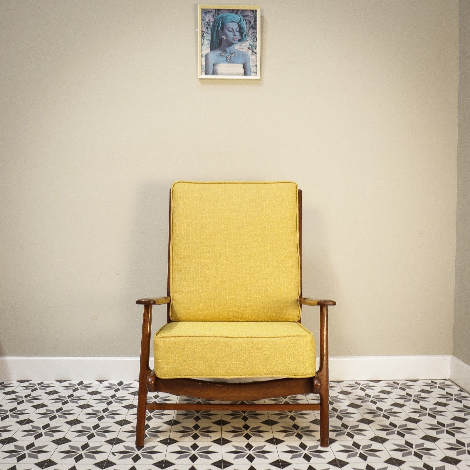 1375.0 A Pair Of Teak Mid Century Retro Danish Style Fireside Arm Chairs In Yellow photo