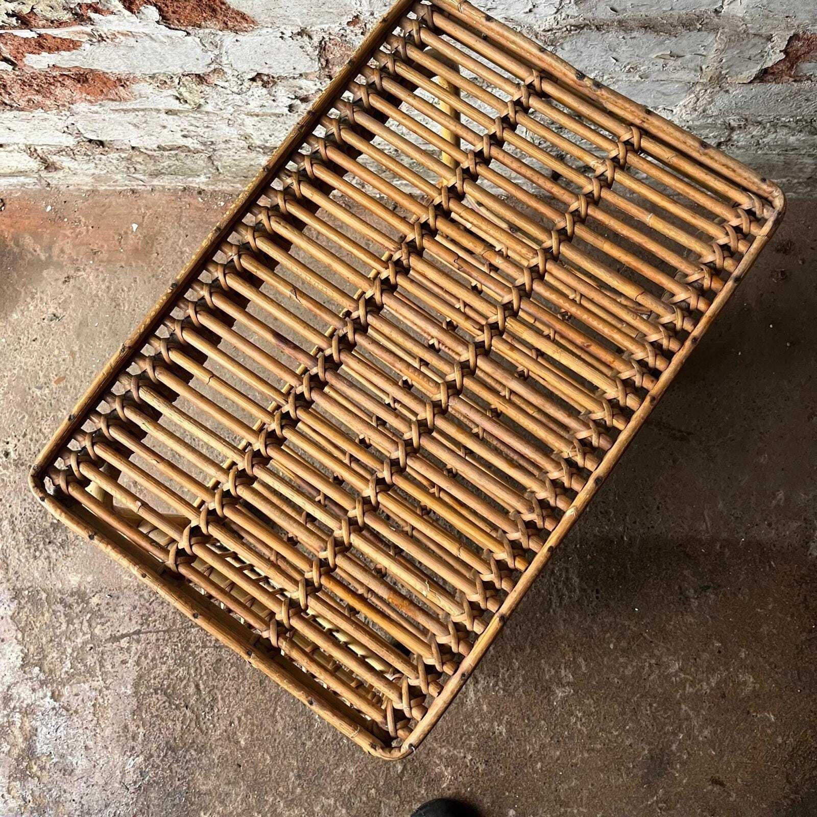 Italian Franco Albini 60s Bamboo And Rattan Side Table With Wheels photo 425.0