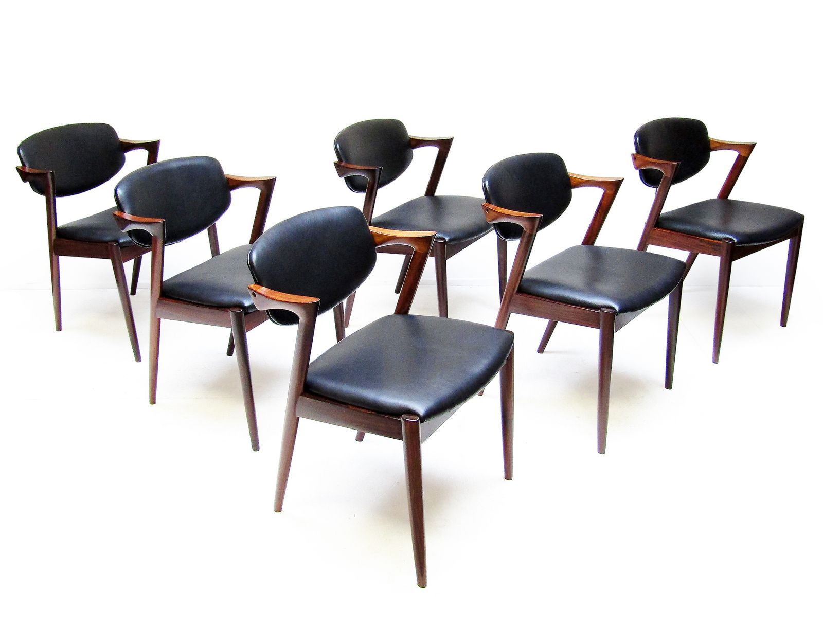 Six Danish "Model 42" Dining Chairs In Rosewood By Kai Kristiansen   Newly Re Upholstered