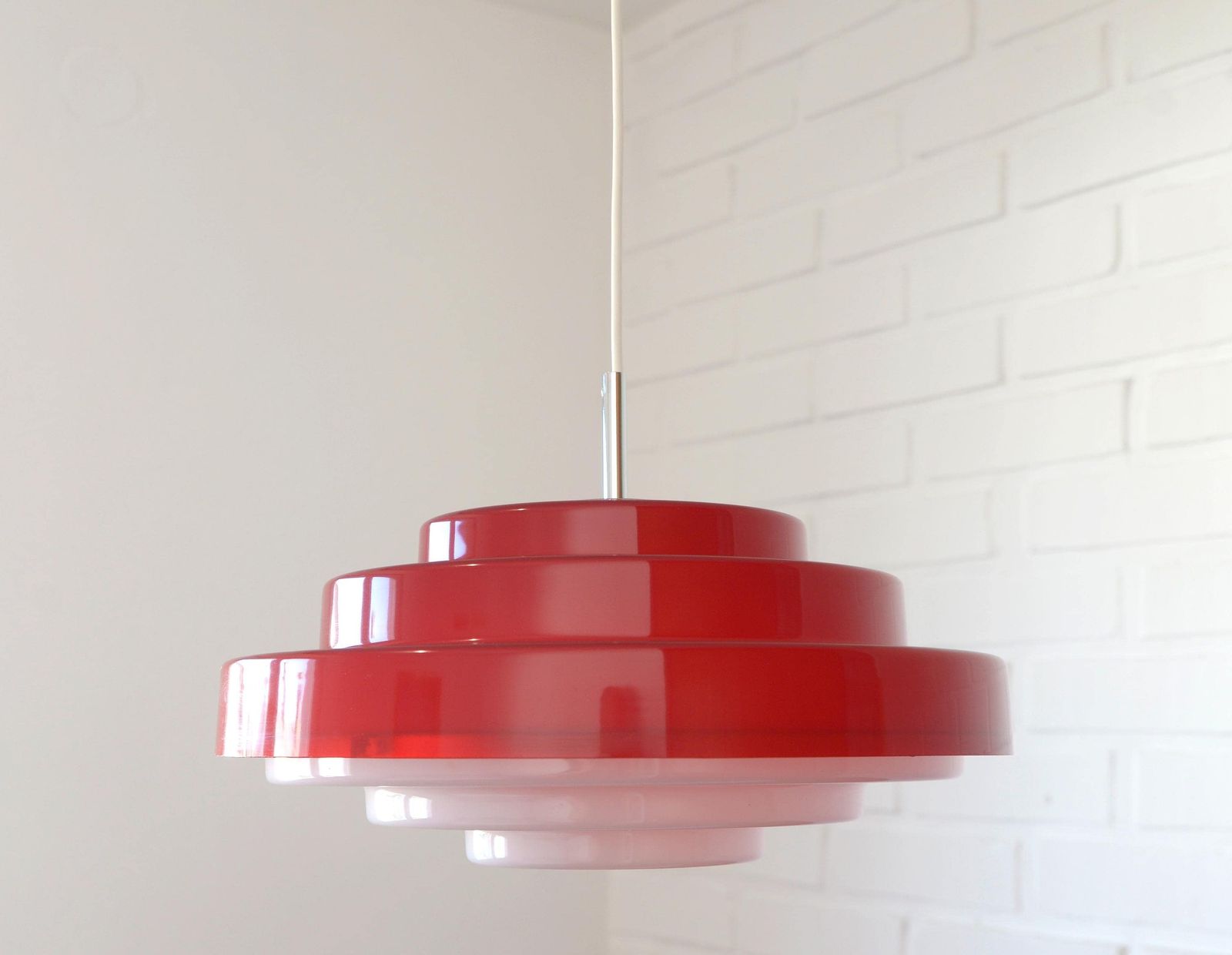 Vintage Scandinavian Design / Hanging Lamp / Red Plastic Pendant Light / Mid Century Modern / Space Age Style / Retro Lamp / Yugoslavia 70s photo Lighting