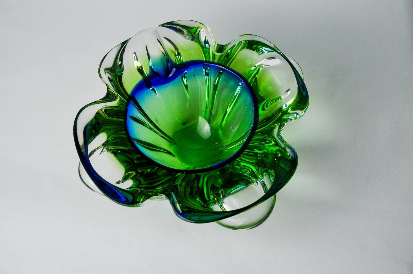 Sommerso Green And Blue Pocket Emptier By Flavio Poli For Seguso, Murano Glass, Italy, 1970 photo Home Decor