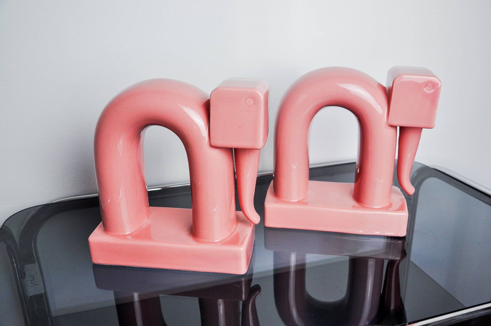 Pair Of Pink Elephants By Guadalupe Coronado, Bookends, Ceramic, Spain, 1980 photo furniture
