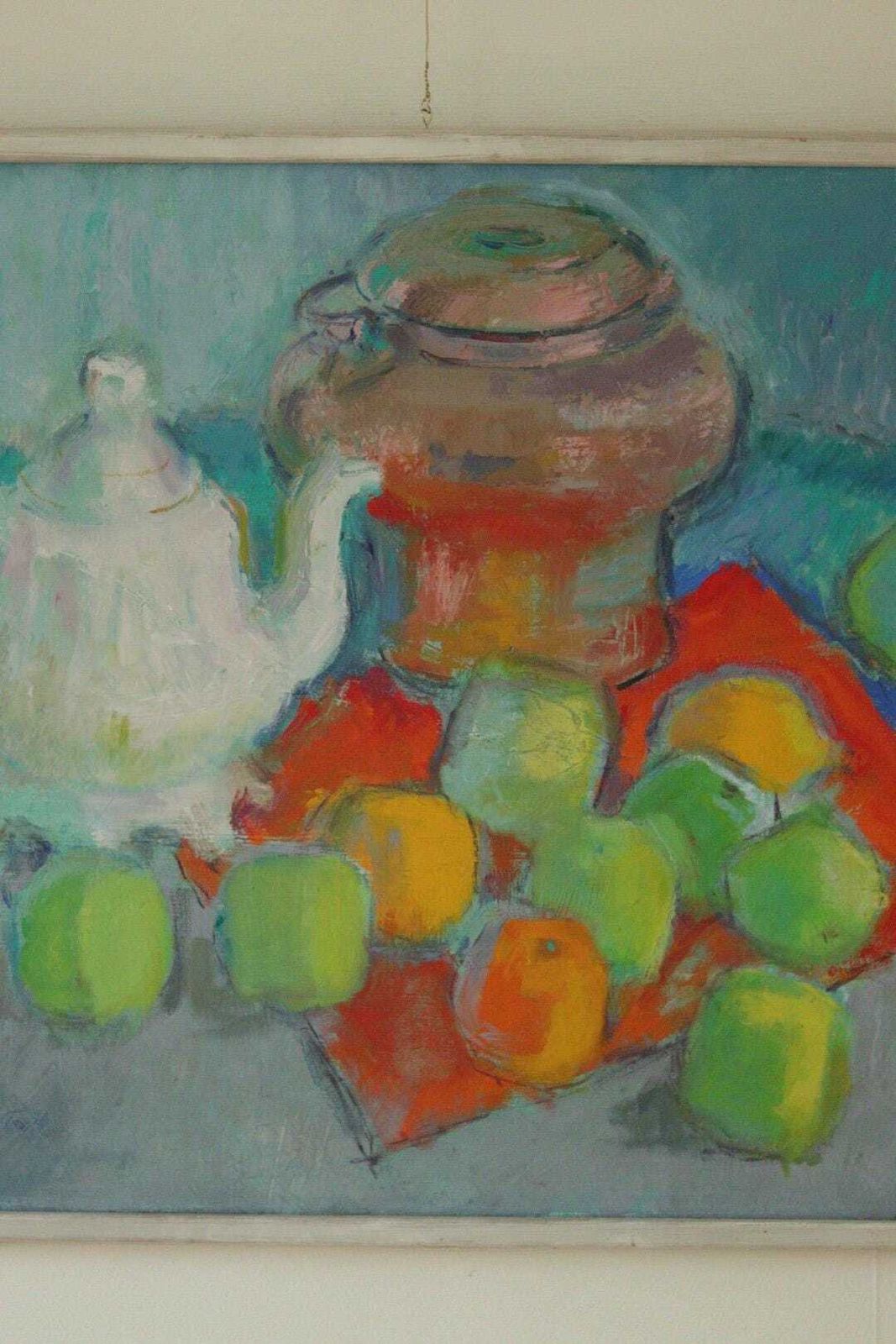 Original Swedish Mid Century  Oil On Canvas – “Still Life With Tea Pot” – Leo Fritiof Katte – Vintage & Framed  67 X 56 Cm (26.4" X 22") photo Art