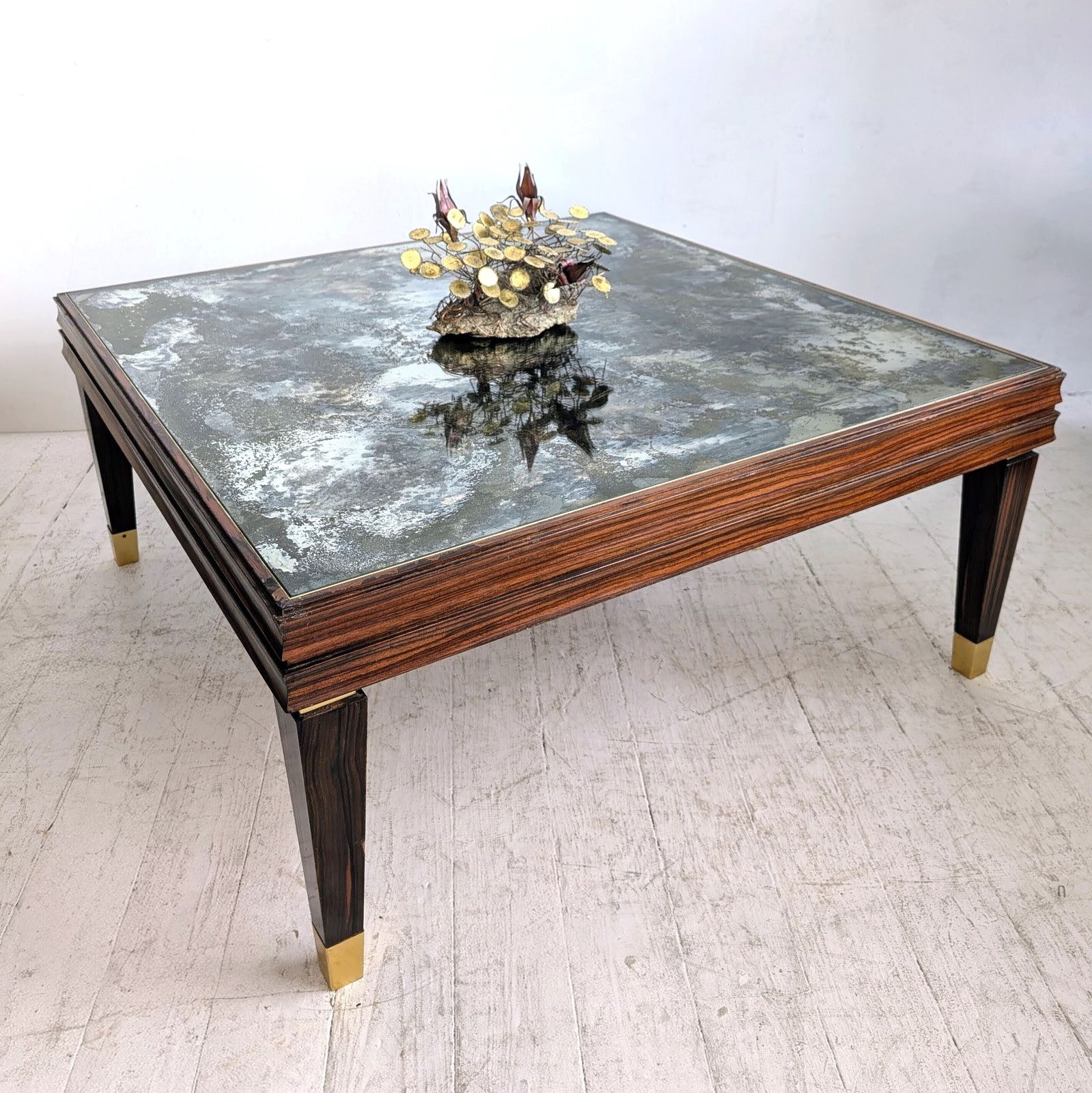 photo buy Large Vintage Mid Century Macassar Coffee Table, Eglomise Glass Top, Italy 1970s