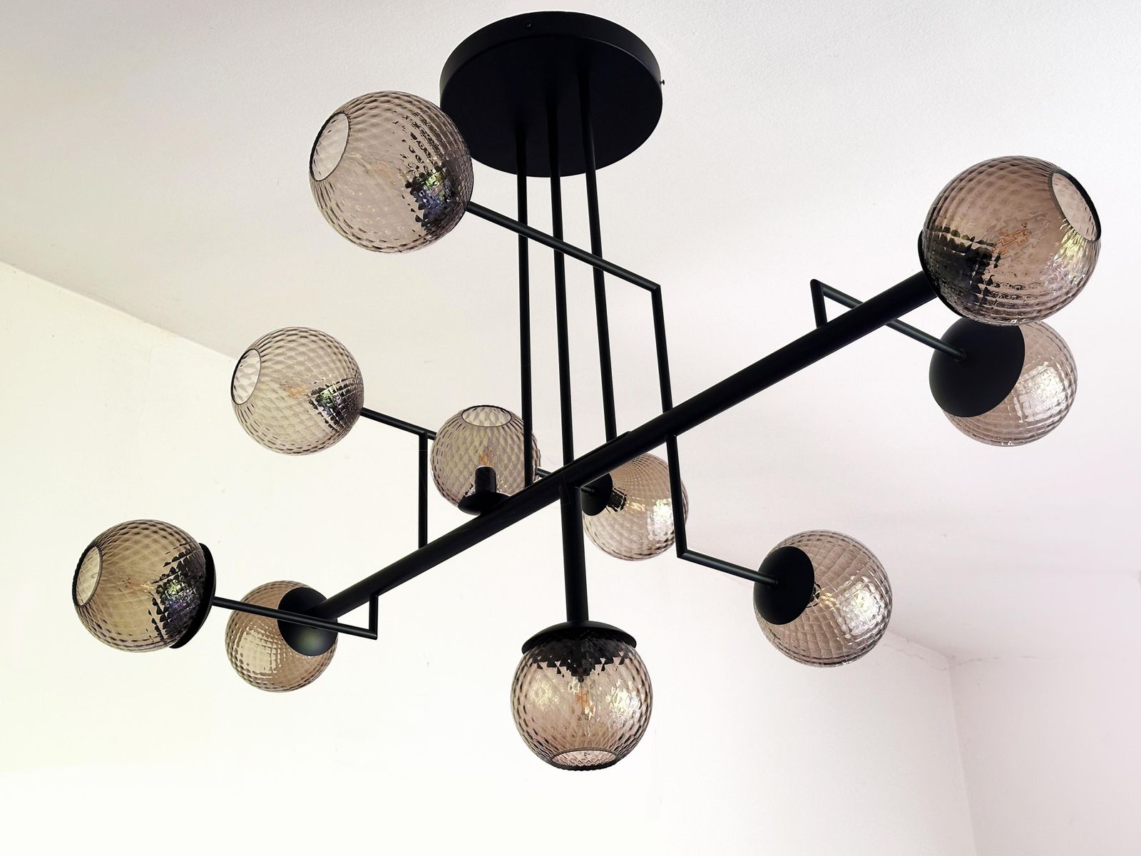 Contemporary Smoked Fumè "Ballotton" Spheres Attributed To Murano Glass Sputnik Chandelier By Simoeng photo vinterior