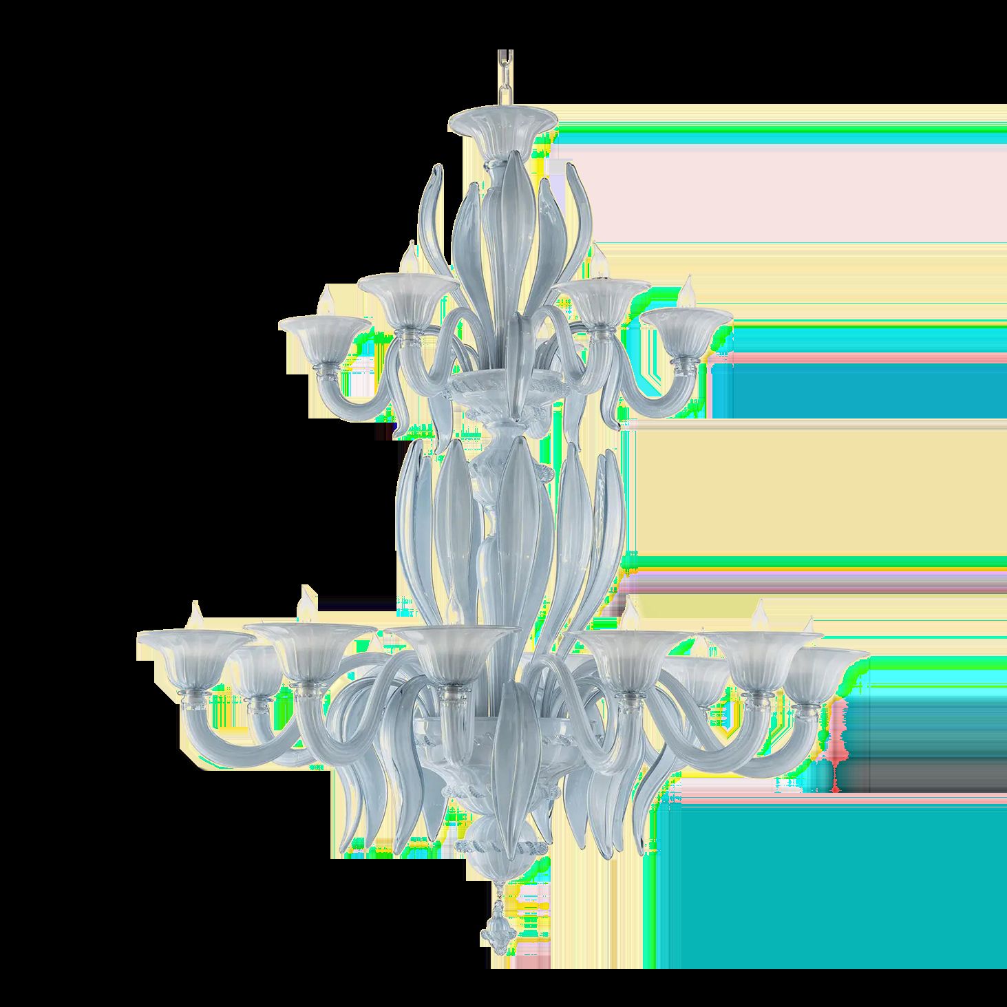 Contemporary Mid Century Modern Venetian Azure Style Murano Glass Chandelier With Leaves