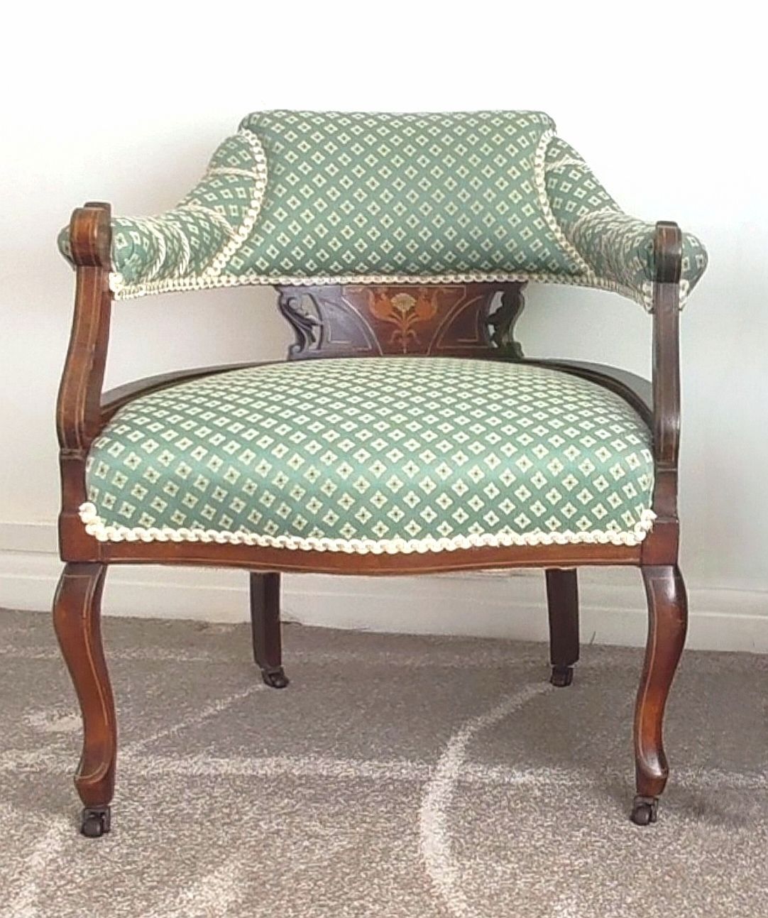 Pair Of Edwardian Regency Revival Inlaid Mahogany Carver Armchairs, C.1910–1930
