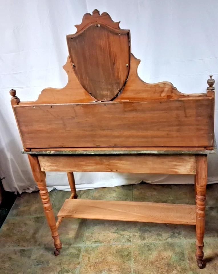 Antique Wash Stand With Marble Top And A Tarnished Mirror On Castors photo vintage