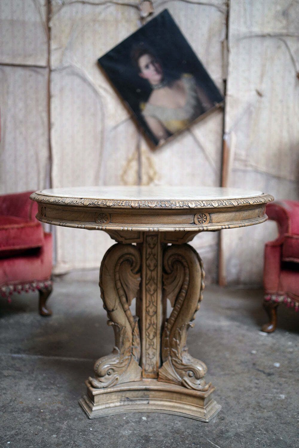 photo furniture A 2nd Empire Period Fruitwood, Beech & Fior Di Bosco Marble Guéridon C.1860