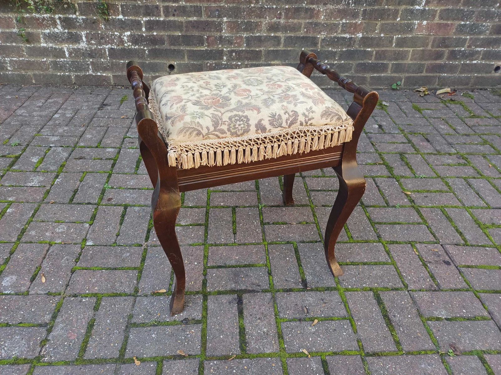 Antique Edwardian Mahogany Piano Stool With Storage, Floral Upholstery And Cabriole Legs, Early 20th Century Vanity Bench photo buy