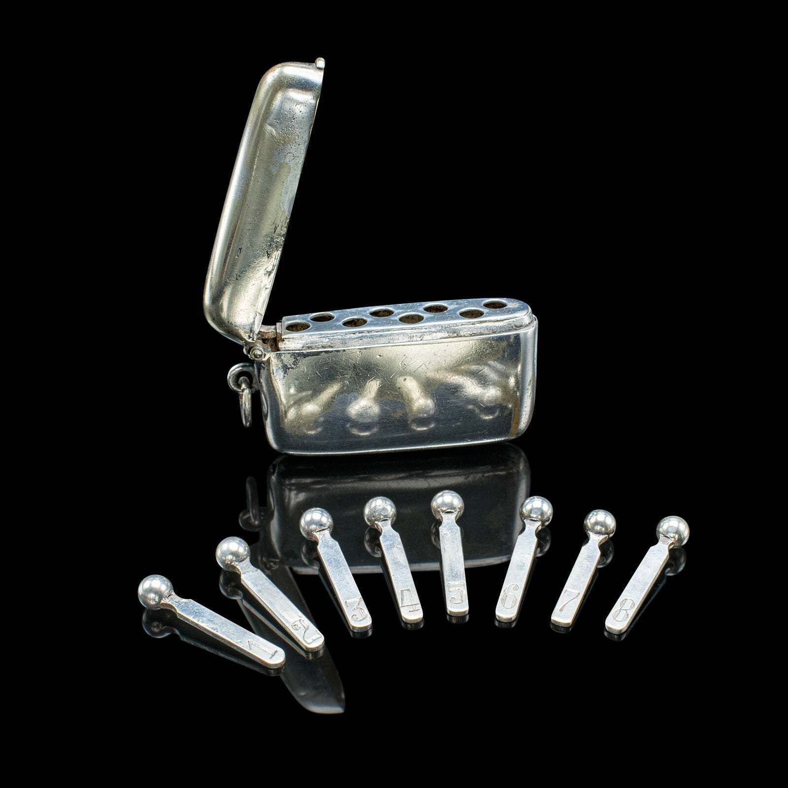 Small Antique Shooting Peg Case, English, Silver Plate, Marker Box, Victorian