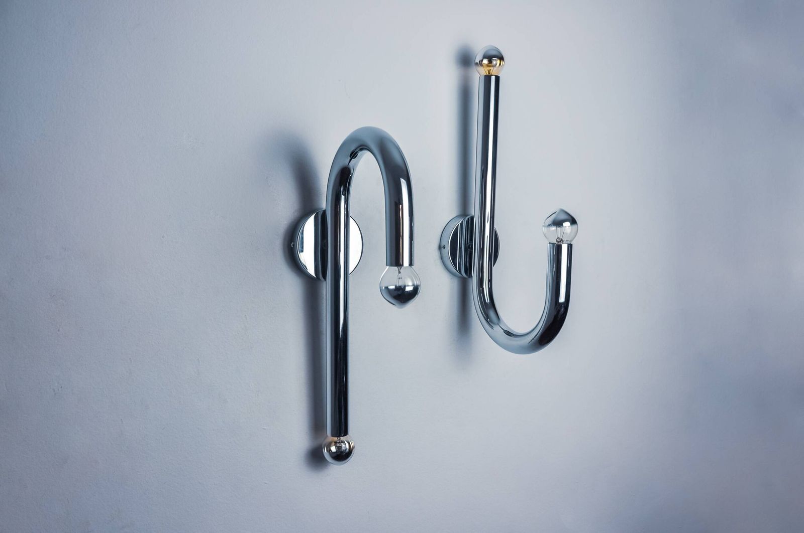 Pair Of Space Age Tubular Wall Lights, Chromed Metal, Italy, 1970 photo for sale