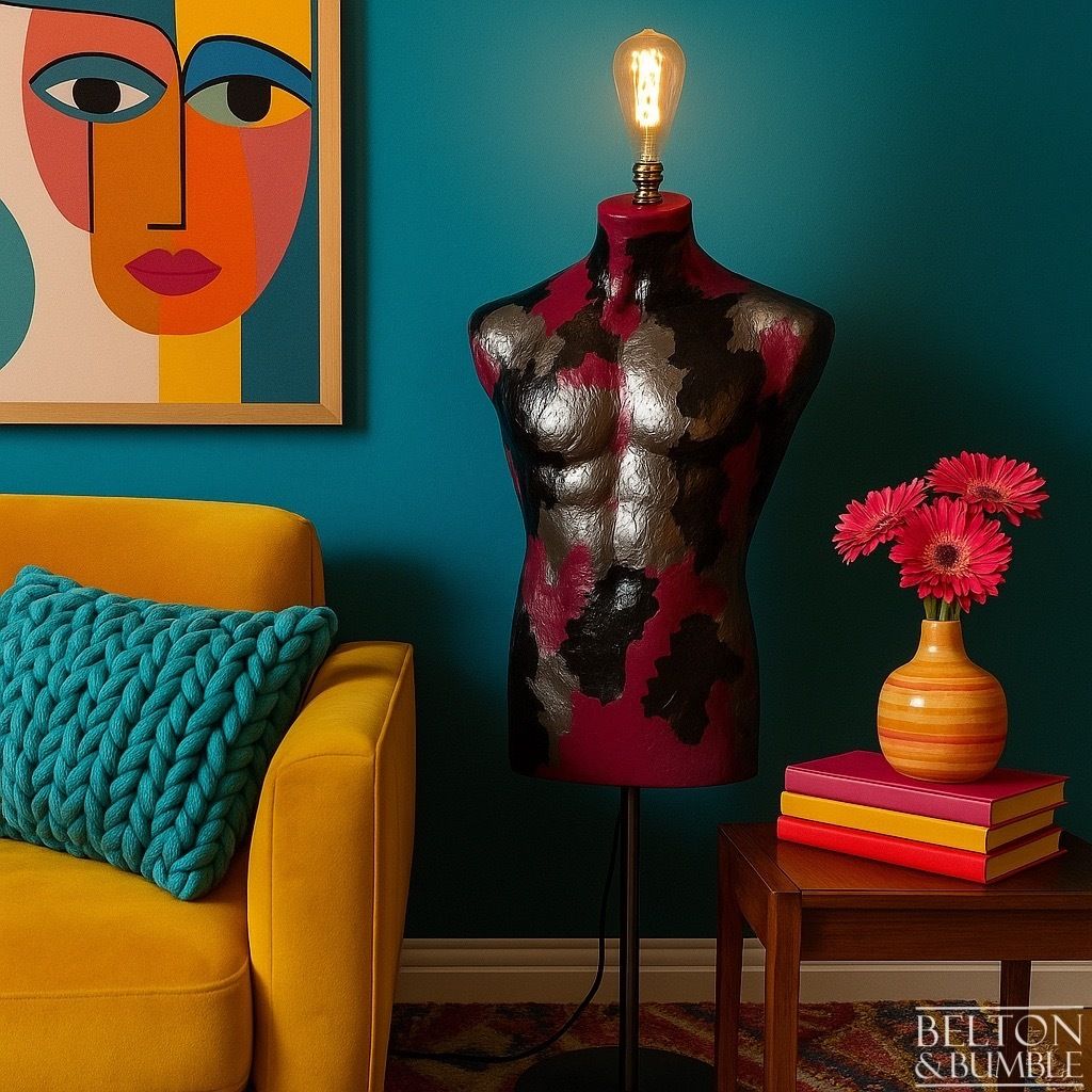 Pink, Black And Silver Mannequin Floor Lamp With Stainless Steel Stand