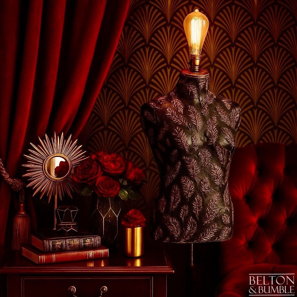 Lighting Black And Copper Feather Mannequin Floor Lamp With Black Wooden Stand photo